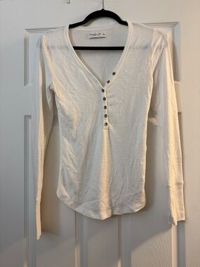 Abercrombie & Fitch Cream Henley Long Sleeve Top